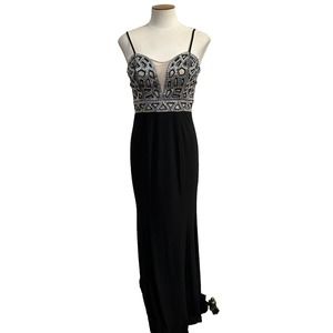 Blondie Nites Black Sequin Sweetheart Mesh Prom Pageant Evening Dress Size 5 EUC